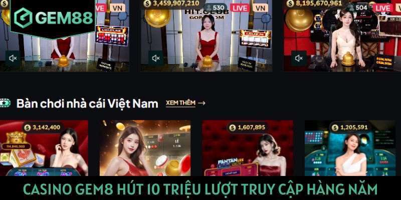 Casino GEM88 hút 10 triệu lượt truy cập hàng năm